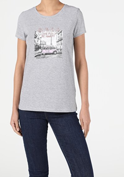 Image de T-shirt À Manches Courtes Gris Regular Fit  Femme