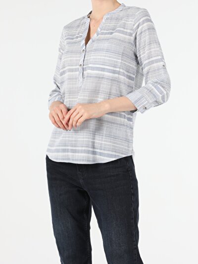 Image de Chemisier À Manches Longues Bleu Regular Fit Femme