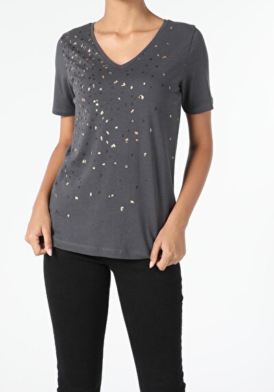 Image de T-shirt À Manches Courtes Anthracite Regular Fit Femme