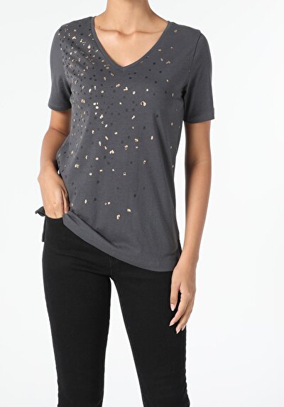 Image de T-shirt À Manches Courtes Anthracite Regular Fit Femme
