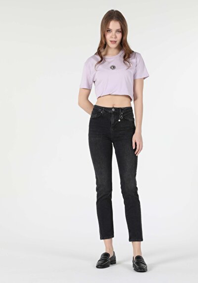 Image de 703 Carla Pantalon Noir Straight Leg  En  Slim Fit Femme