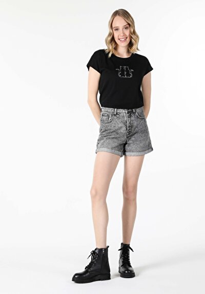 Image de T-shirt À Manches Courtes Noir Regular Fit  Femme