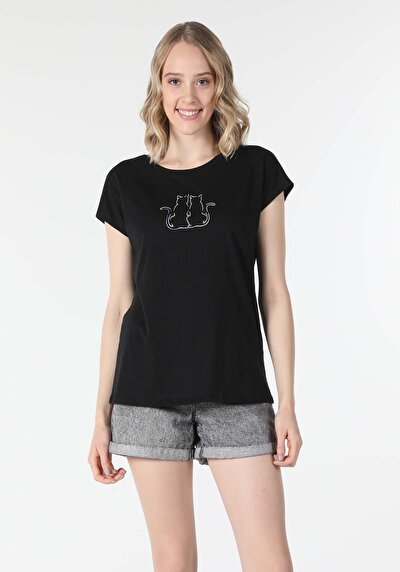 Image de T-shirt À Manches Courtes Noir Regular Fit  Femme