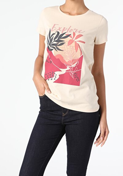 Image de T-shirt À Manches Courtes Beige Regular Fit Femme