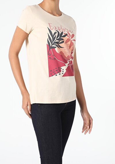 Image de T-shirt À Manches Courtes Beige Regular Fit Femme