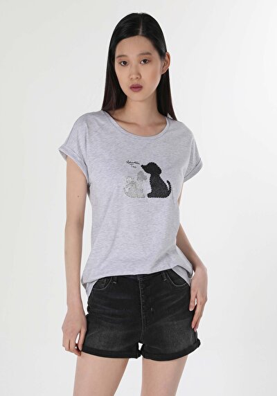 Image de T-shirt À Manches Courtes Gris Regular Fit  Femme