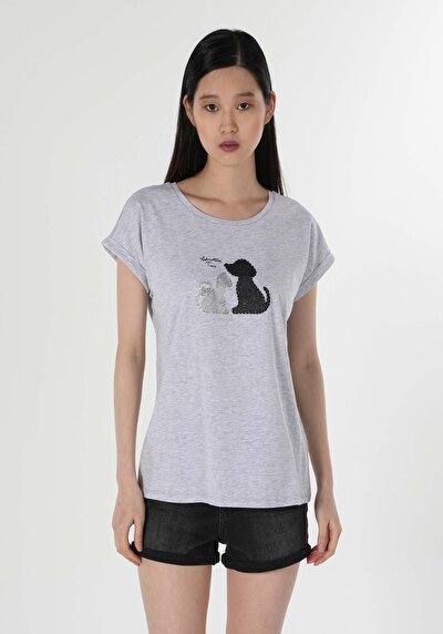 Image de T-shirt À Manches Courtes Gris Regular Fit  Femme