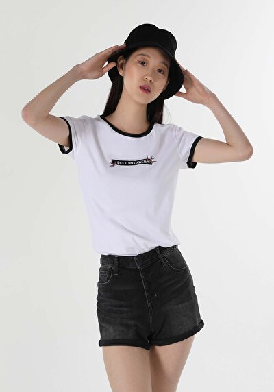Image de T-shirt À Manches Courtes Blanc Slim Fit  Femme