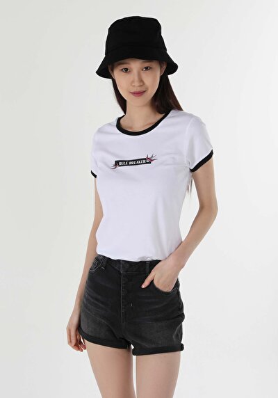 Image de T-shirt À Manches Courtes Blanc Slim Fit Femme