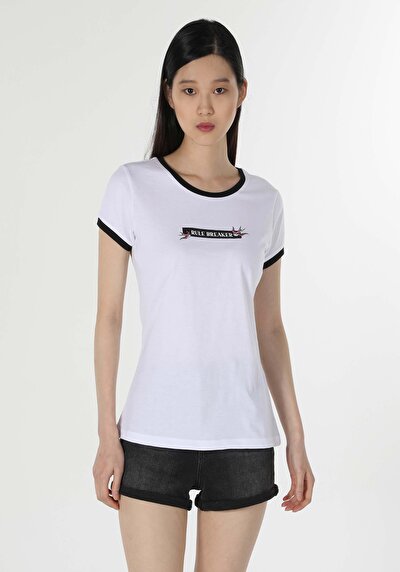 Image de T-shirt À Manches Courtes Blanc Slim Fit  Femme