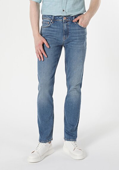 Image de 045 David Pantalon Bleu Straight Leg En Regular Fit Homme