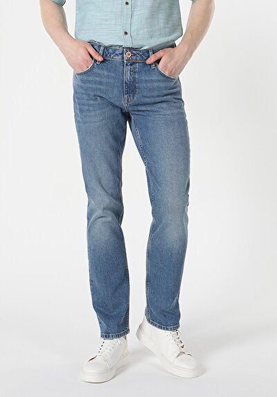 Image de 045 David Pantalon Bleu Straight Leg En Regular Fit Homme