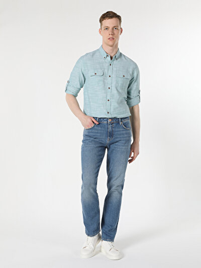 Image de 045 David Pantalon Bleu Straight Leg En Regular Fit Homme