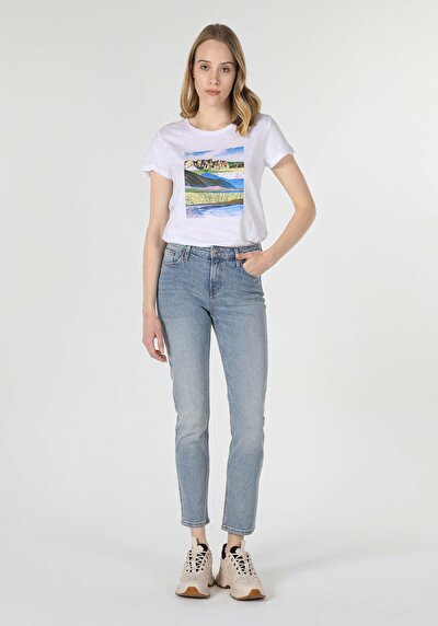 Image de 703 Carla Pantalon Bleu Straight Leg  En  Slim Fit Femme