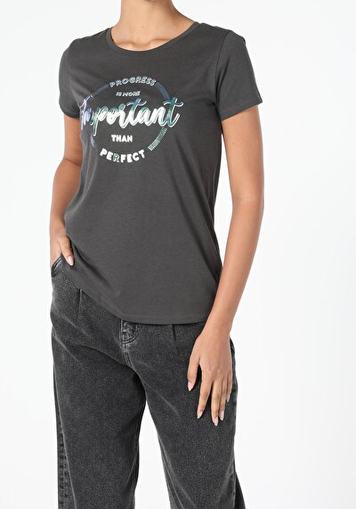 Image de T-shirt À Manches Courtes Anthracite Regular Fit Femme
