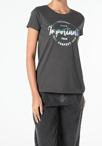 Image de T-shirt À Manches Courtes Anthracite Regular Fit Femme
