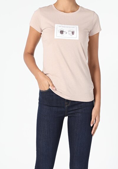 Image de T-shirt À Manches Courtes Beige Slim Fit Femme