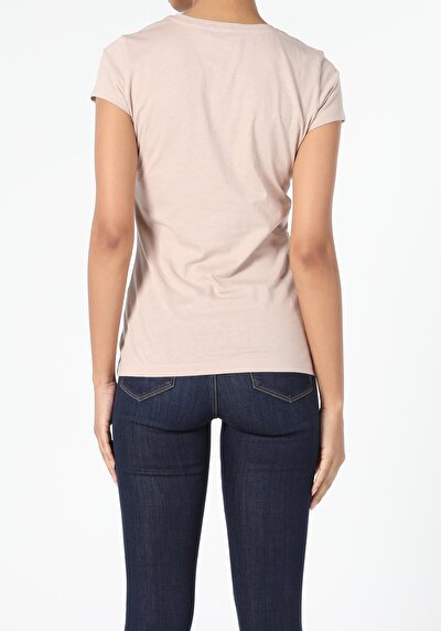 Image de T-shirt À Manches Courtes Beige Slim Fit Femme