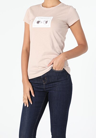 Image de T-shirt À Manches Courtes Beige Slim Fit  Femme