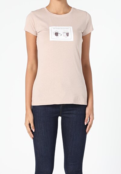 Image de T-shirt À Manches Courtes Beige Slim Fit  Femme