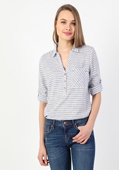 Image de Chemise À Manches Longues Bleu Blouse Femme
