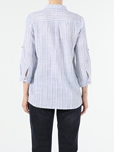 Image de Chemisier À Manches Longues Bleu Regular Fit Femme