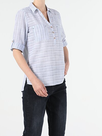 Image de Chemisier À Manches Longues Bleu Regular Fit Femme