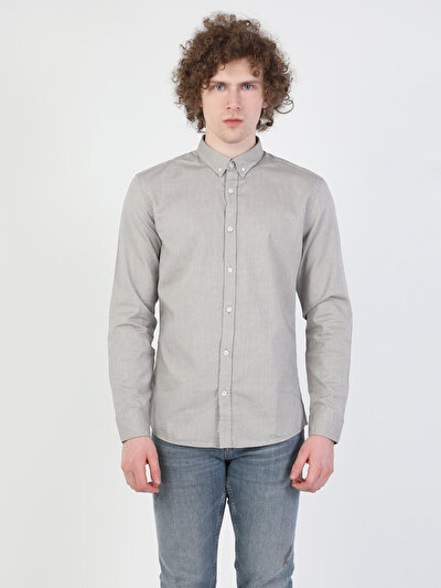 Chemise pour homme couleur unie gris - manches longues