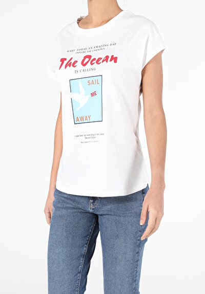 Afficher les détails de T-shirt À Manches Courtes Blanc Regular Fit  Femme