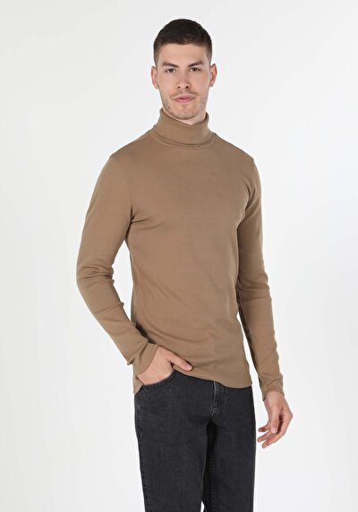 Image de T-shirt À Manches Longues Marron Slim Fit  Homme