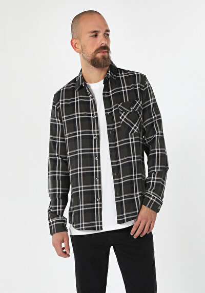 Image de Chemise À Manches Longues Kaki Slim Fit Homme