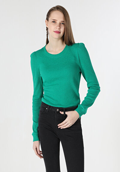 Image de T-shirt À Manches Longues Vert Slim Fit  Femme