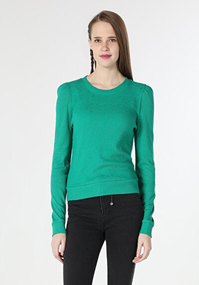 Image de T-shirt À Manches Longues Vert Slim Fit  Femme