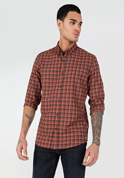 Image de Chemise À Manches Longues Marron Slim Fit   Homme