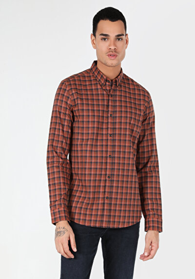 Image de Chemise À Manches Longues Marron Slim Fit   Homme