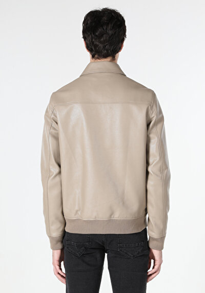 Afficher les détails de Veste Pu Marron   Slim Fit Homme