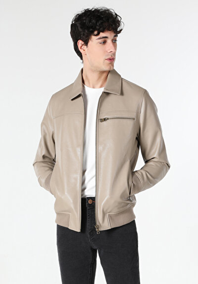 Afficher les détails de Veste Pu Marron   Slim Fit Homme