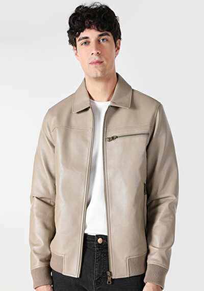 Afficher les détails de Veste Pu Marron   Slim Fit Homme