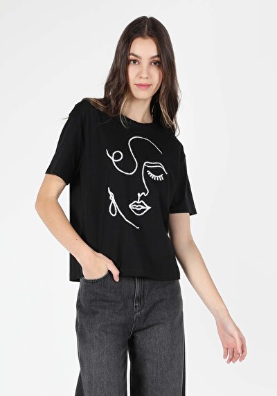 Image de T-shirt À Manches Courtes Noir Regular Fit Femme