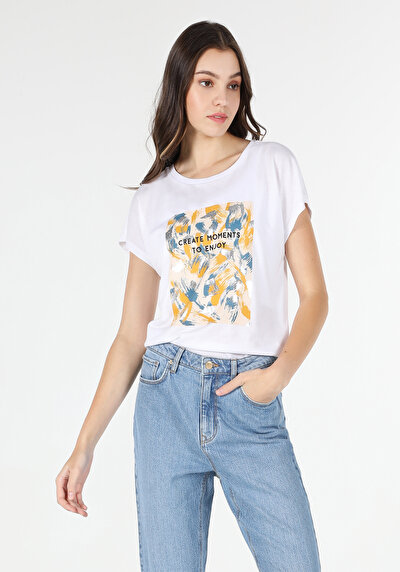 Image de T-shirt À Manches Courtes Blanc Regular Fit Femme