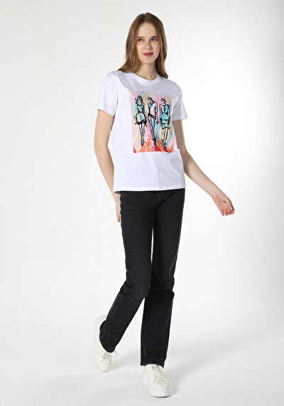 Afficher les détails de T-shirt À Manches Courtes Blanc Regular Fit  Femme