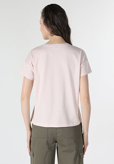 Image de T-shirt À Manches Courtes Rose Regular Fit Brodé Femme