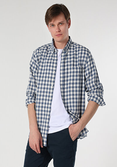 Chemise Homme Simms Fishing - Manches Longues - À Carreaux Bleus - Taille M - Occasion