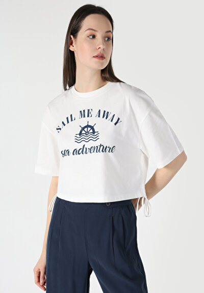 Image de T-shirt À Manches Courtes Blanc Regular Fit Imprimé Femme