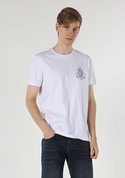 Image de T-shirt À Manches Courtes Blanc Regular Fit Imprimé Homme