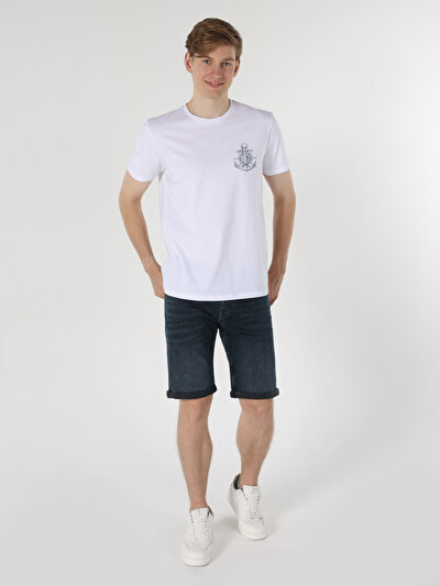 Image de T-shirt À Manches Courtes Blanc Regular Fit Imprimé Homme