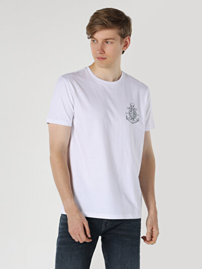 Image de T-shirt À Manches Courtes Blanc Regular Fit Imprimé Homme