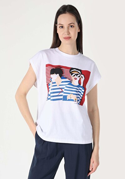 Image de T-shirt À Manches Courtes Blanc Comfort Fit  Femme