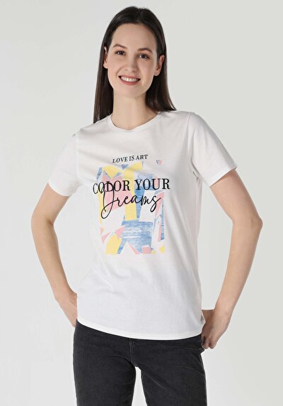 Afficher les détails de T-shirt À Manches Courtes Blanc Regular Fit  Femme