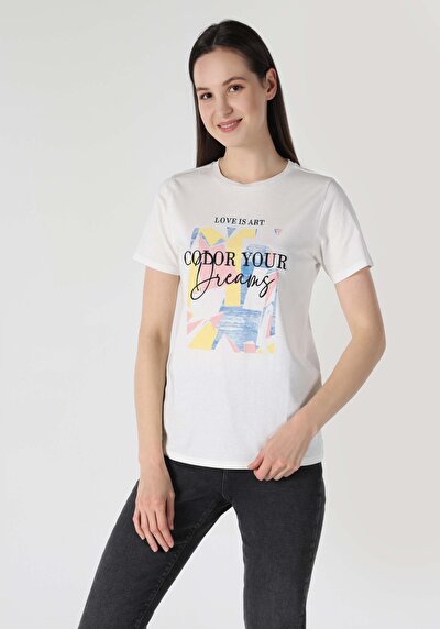 Afficher les détails de T-shirt À Manches Courtes Blanc Regular Fit  Femme
